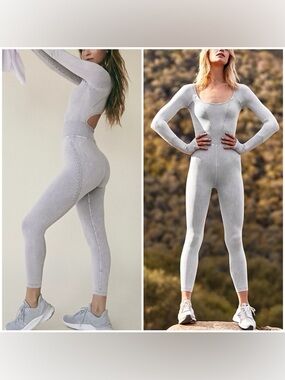 Free People Movement Good Karma long sleeve one-piece jumpsuit in an ice grey